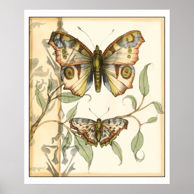 Tandem Butterflies Over Green Leaves Poster (Front)