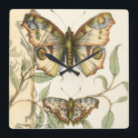 Tandem Butterflies Over Green Leaves Square Wall Clock<br><div class="desc">Like the Blue Angels,  these butterflies are flying in tandem. Watch them soar over green leaves,  spreading their colourful and majestic wings. If you love looking at butterflies you'll love this piece!</div>