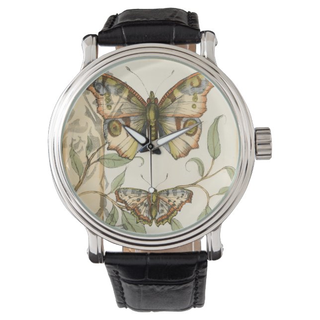 Tandem Butterflies Over Green Leaves Watch (Front)