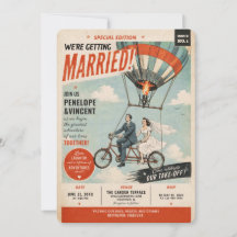 Tandem Flight Gazette Wedding Invitation