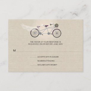 Tandem Plum Bicycle Wedding Faux Linen RSVP Card