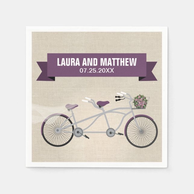 Tandem Purple Bicycle Wedding Engagement Party Napkin (Front)