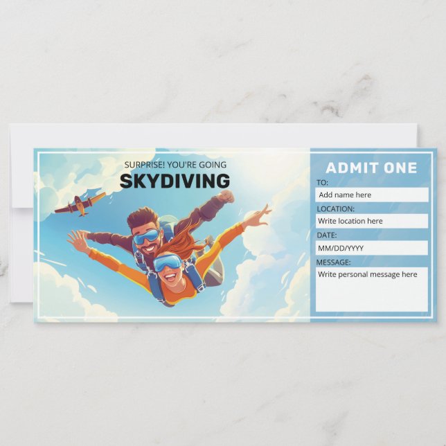  Tandem Skydiving Gift Certificate Invitation (Front)