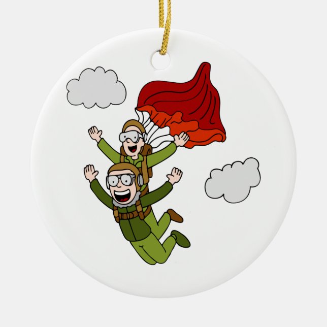 Tandem Skydiving Vector Cartoon Ceramic Tree Decoration (Front)