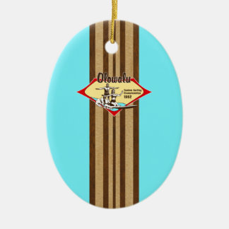 Tandem Surfing Hawaiian Faux Wood Surfboard Ceramic Tree Decoration