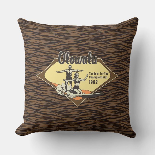 Tandem Surfing Hawaiian Vintage Surf Design Cushion (Front)