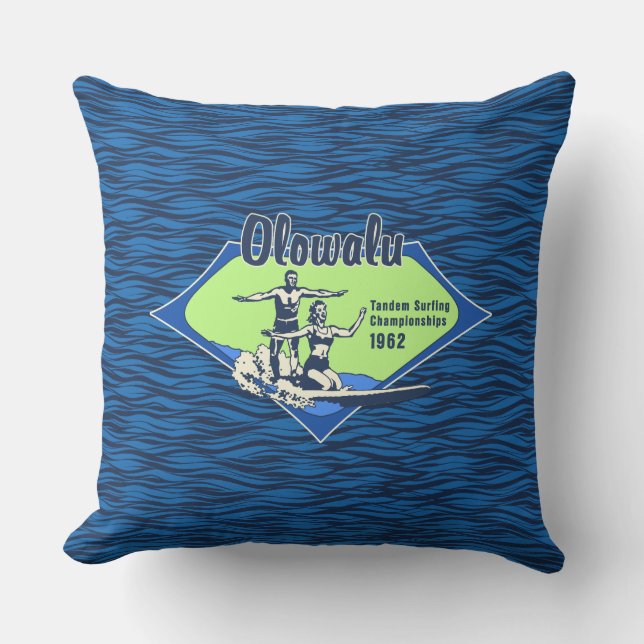 Tandem Surfing Hawaiian Vintage Surf Design Cushion (Front)