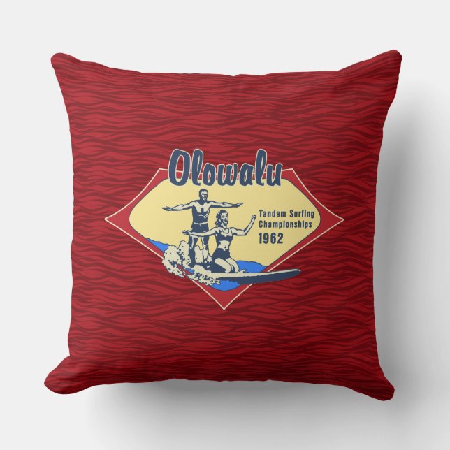 Tandem Surfing Hawaiian Vintage Surf Design Cushion (Front)