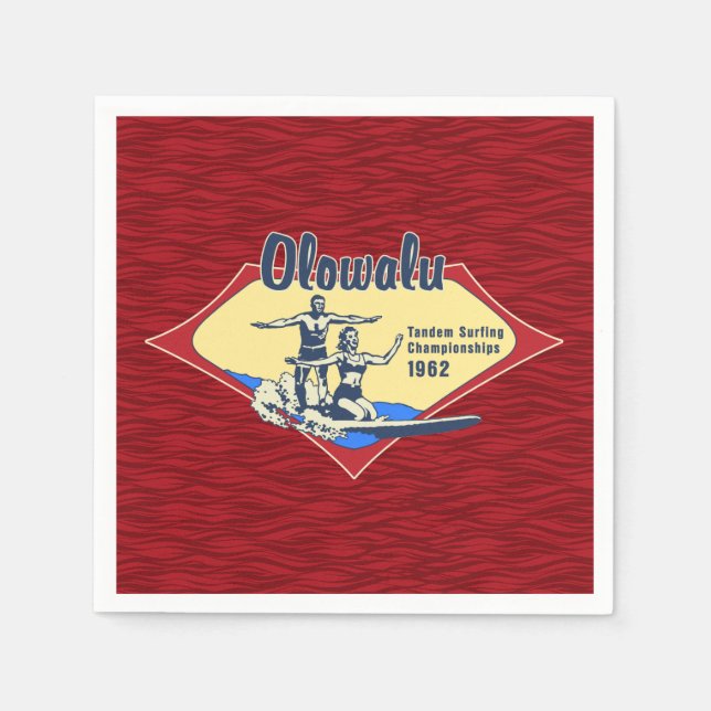 Tandem Surfing Hawaiian Vintage Surf Design Napkin (Front)