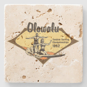 Tandem Surfing Hawaiian Vintage Surf Design Stone Coaster