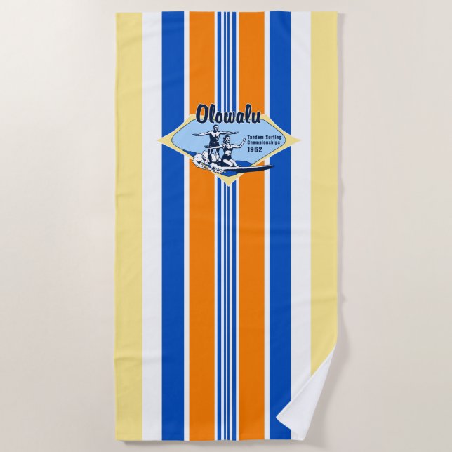 Tandem Surfing Hawaiian Vintage Surf - Yellow Beach Towel (Front)