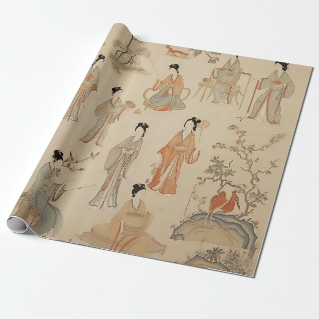 Tang Dynasty Handmaidens Gift Wrap (Unrolled)