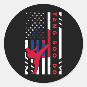 Tang Soo Do Martial Arts Karate American Flag Wome Classic Round Sticker