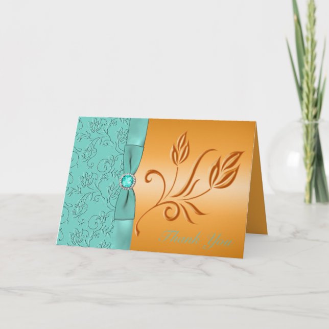 Tangerine and Aqua Jewelled Thank You Card (Front)