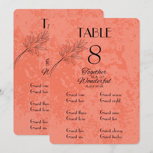 Tangerine and Black Table Number and Place Card  (Front/Back)
