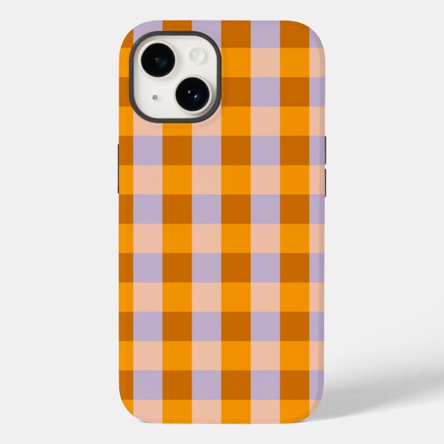 Tangerine and lavender gingham checks Case-Mate iPhone case (Back)
