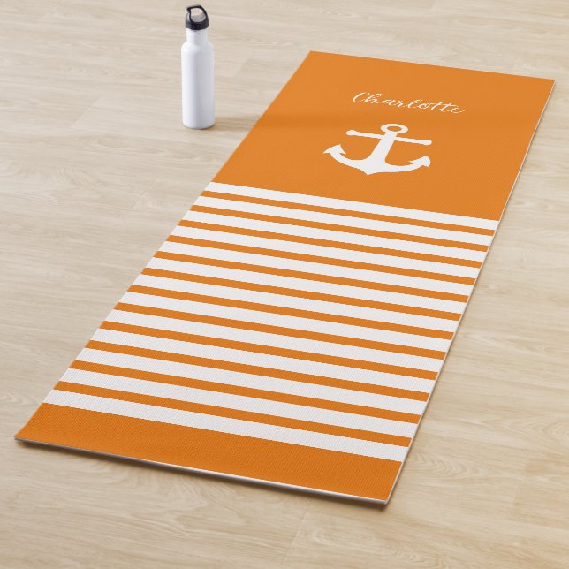 Tangerine and White Stripes Nautical  Personalised Yoga Mat (In Situ)