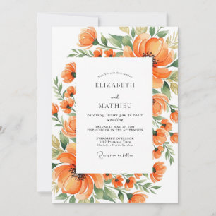 Tangerine Artistic Meadow Wedding Invitation