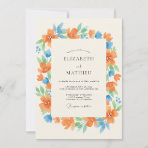 Tangerine Azure Leafy Wedding Invitation