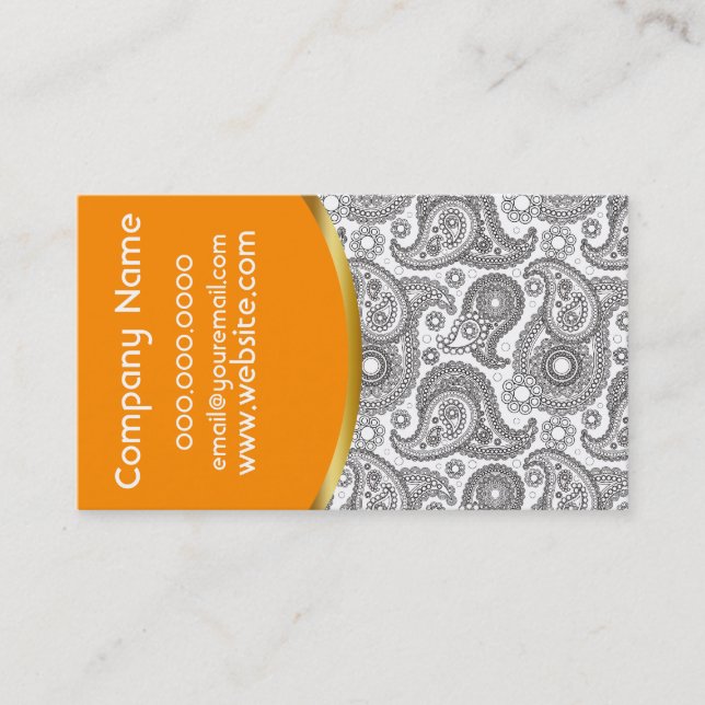 Tangerine Black Paisley Business Card (Front)