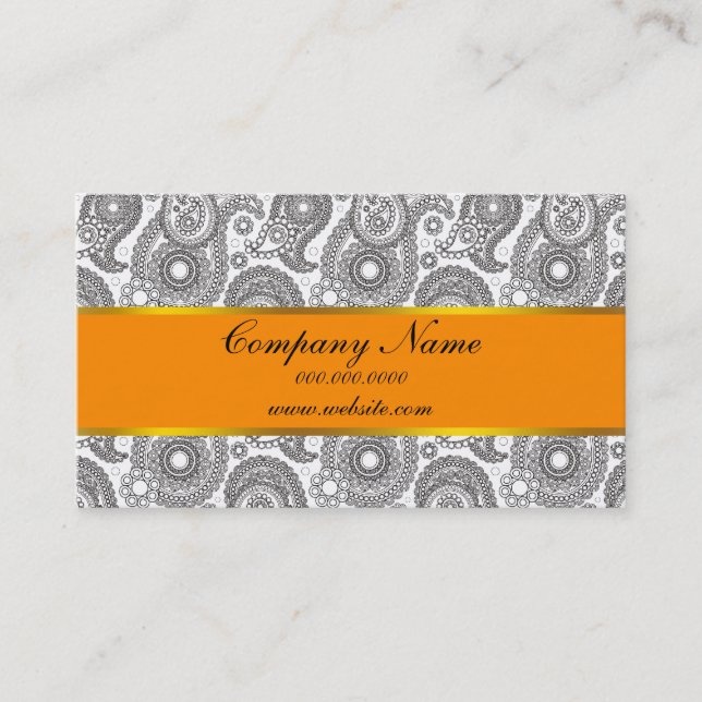 Tangerine Black Paisley Business Card (Front)