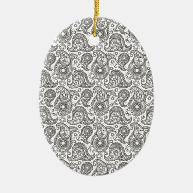 Tangerine Black Paisley Ceramic Tree Decoration (Front)