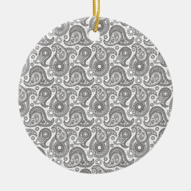 Tangerine Black Paisley Ceramic Tree Decoration (Front)