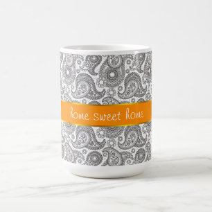 Tangerine Black Paisley Coffee Mug