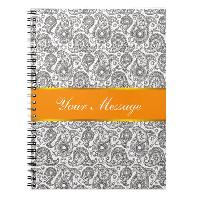 Tangerine Black Paisley Notebook (Front)