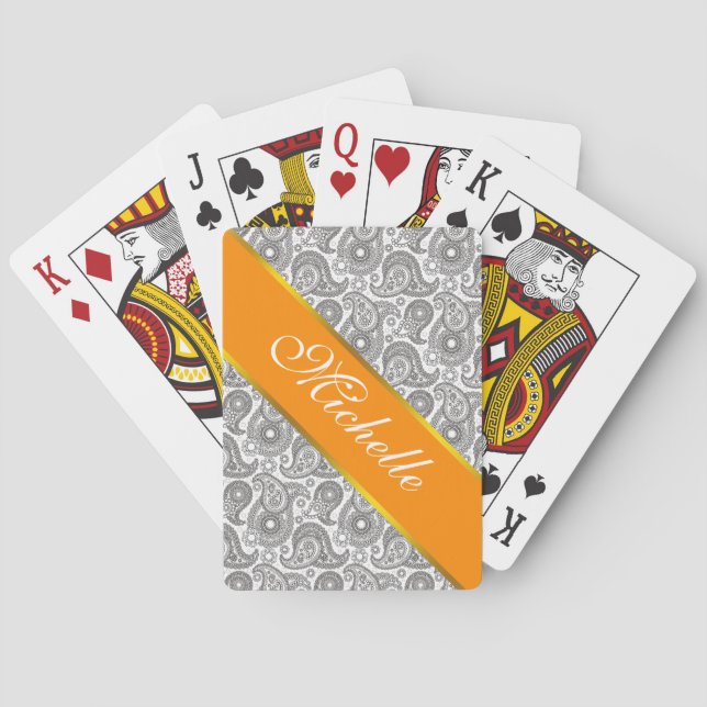 Tangerine Black Paisley Playing Cards (Back)