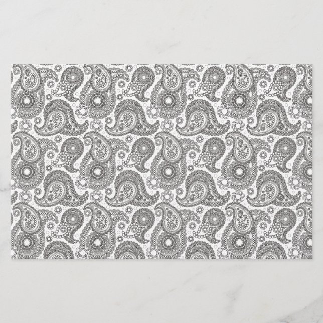 Tangerine Black Paisley Stationery (Front)