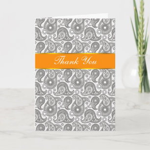Tangerine Black Paisley Thank You Card