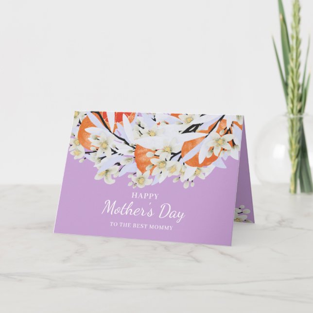 Tangerine Branches Flowers Wreath Citrus Lilac Card (Front)