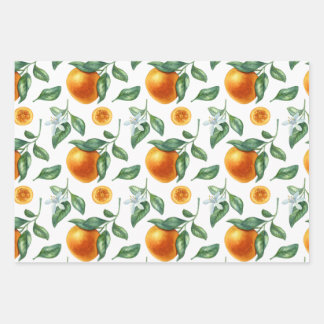 Tangerine Branches, Leaves and Flowers  Wrapping Paper Sheet