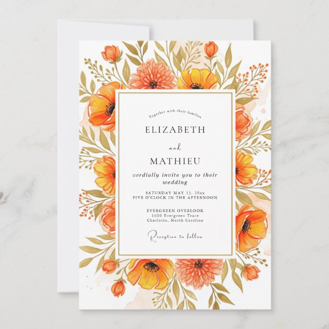 Tangerine Captivating Autumnal Wedding Invitation (Front)