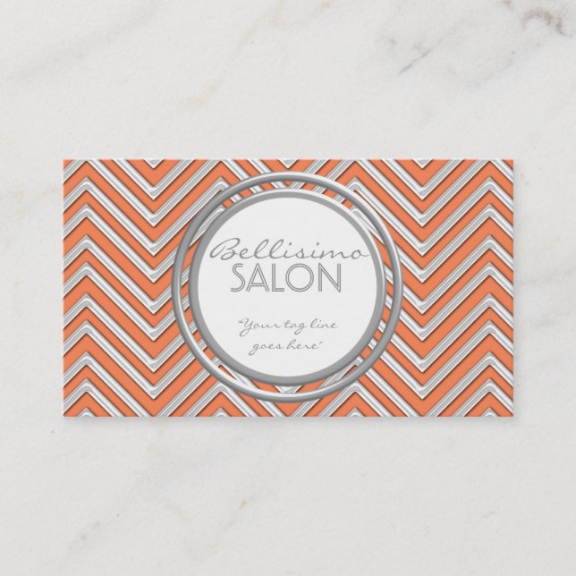 Tangerine  - Chevron Pattern Modern Stripe Zig Zag Business Card (Front)