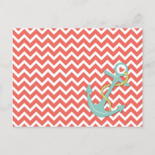 Tangerine Chevron Zigzag Teal Anchor All-Occasion Postcard