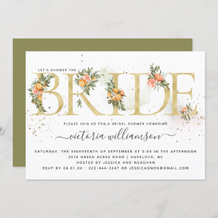 Tangerine Citrus and Gold Floral Bridal Shower Invitation