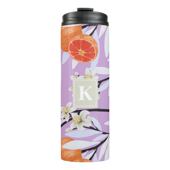 Tangerine Citrus Blooming Branches Floral Orange Thermal Tumbler (Front)