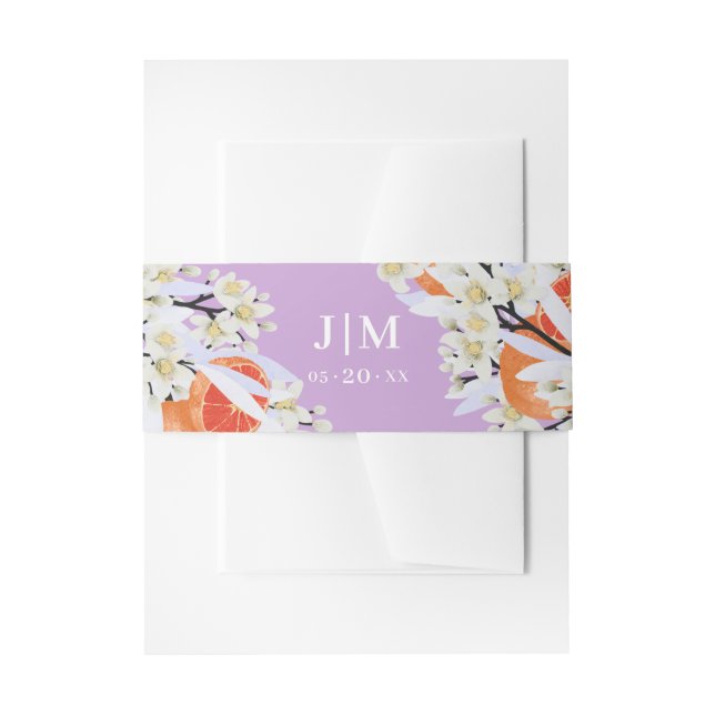 Tangerine Citrus Blooming Branches Wreath Floral Invitation Belly Band (Front Example)