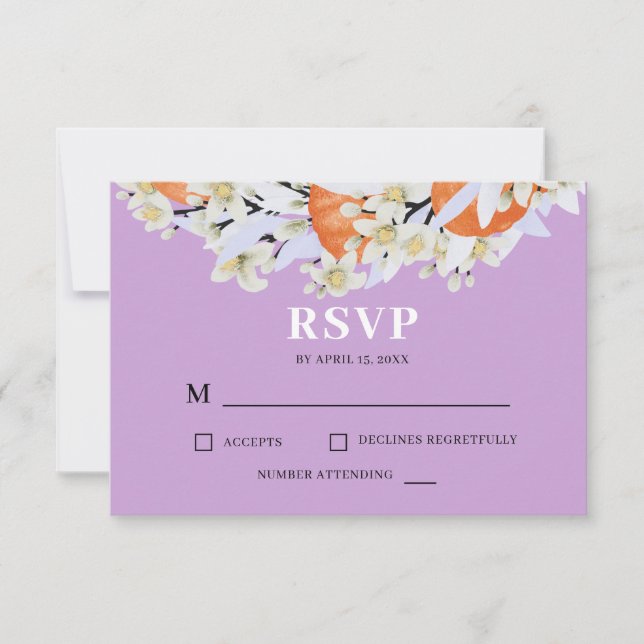Tangerine Citrus Blooming Branches Wreath Floral RSVP Card (Front)