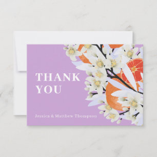 Tangerine Citrus Blooming Branches Wreath Floral Thank You Card