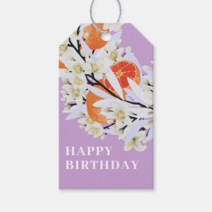 Tangerine Citrus Botanical Wreath Floral Birthday Gift Tags