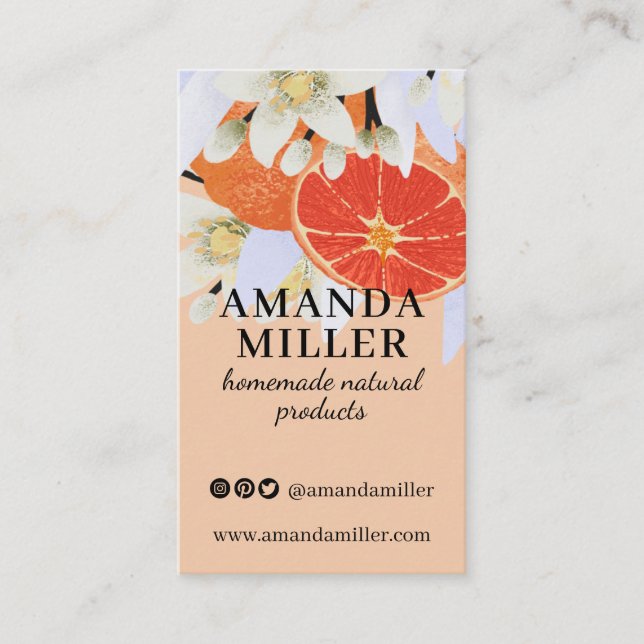 Tangerine Citrus Floral Botanical Orange Homemade Business Card (Front)