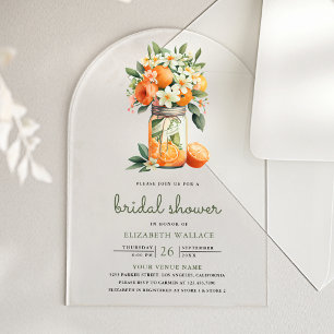 Tangerine Citrus Orange Mason Jar Bridal Shower Acrylic Invitations