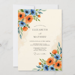 Tangerine Cornflower Blue Scenic Spring Wedding Invitation