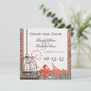 Tangerine Driftwood Wood Grain Bird Cage Invitation
