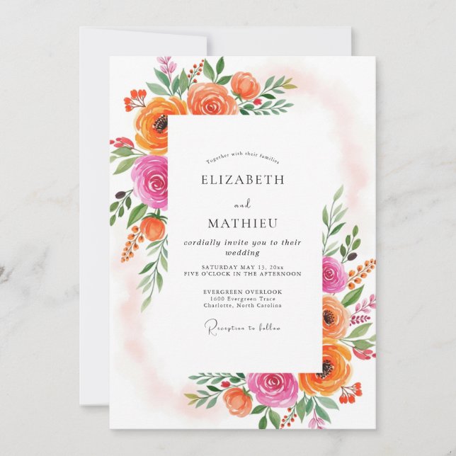 Tangerine Effervescent Summer Wedding Invitation (Front)