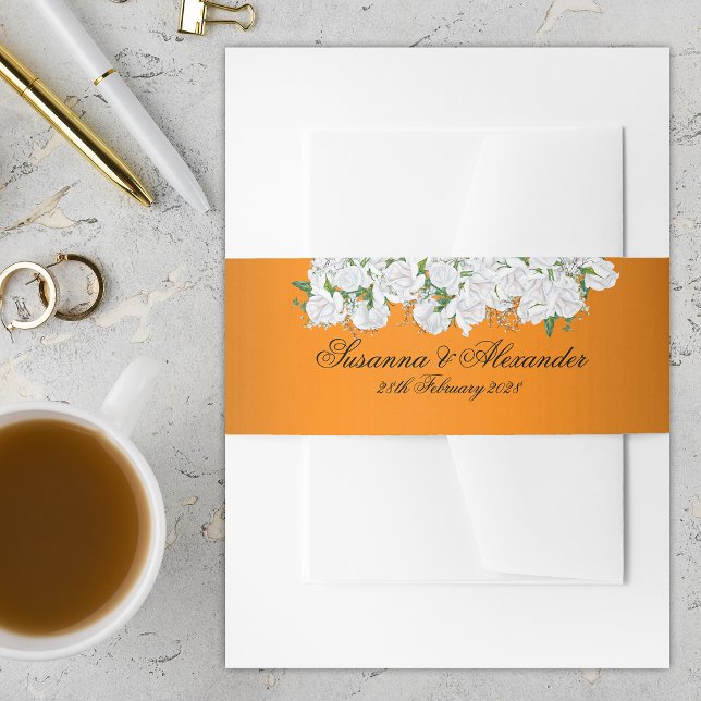 Tangerine Elegance Botanical Wedding Invitation Belly Band (Creator Uploaded)