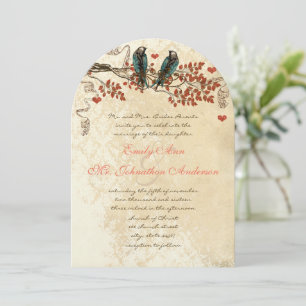 Tangerine Fall Leaves Vintage Bird Wedding Invite